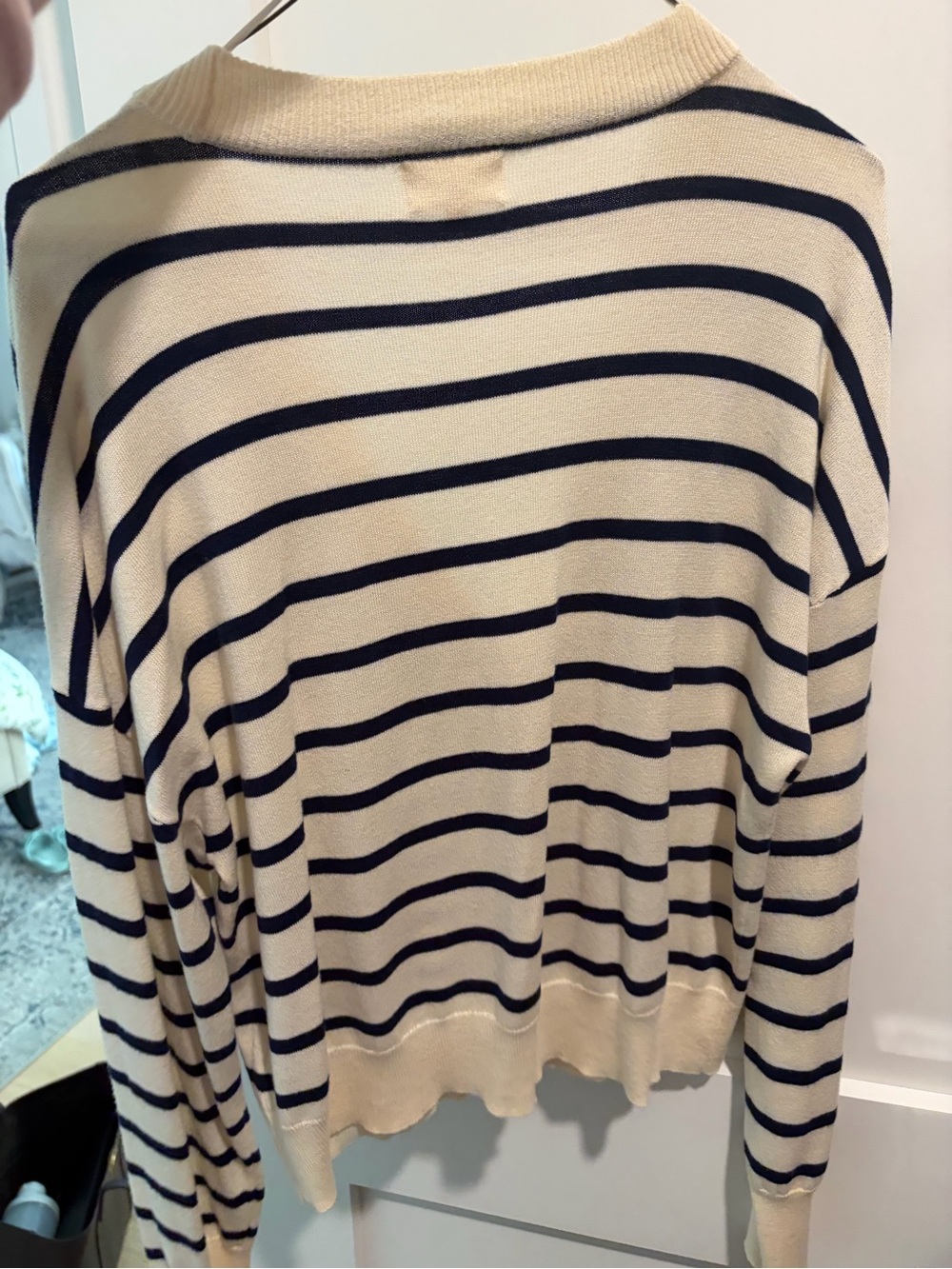 Thread & Supply Cream and Navy Striped Crewneck Sweater